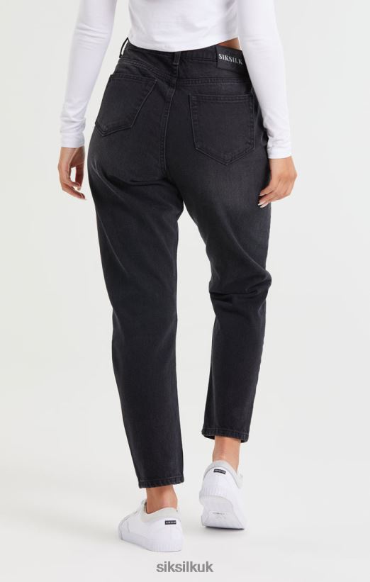 SikSilk Apparel 020XHH191 Washed Black Knee Rip Denim Mom Jean Women