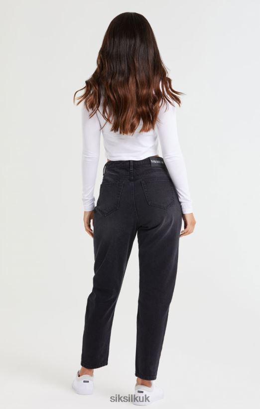 SikSilk Apparel 020XHH191 Washed Black Knee Rip Denim Mom Jean Women