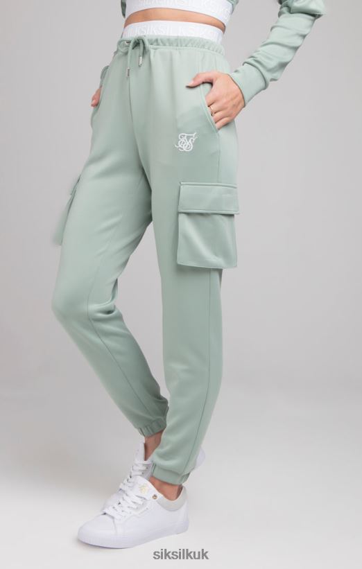 SikSilk Apparel 020XHH176 Cargo Tape Track Pants - Sage Women