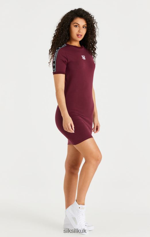 SikSilk Apparel 020XHH141 Burgundy Tape Bodycon Dress Women