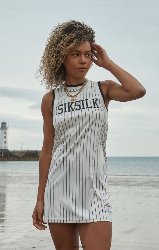 SikSilk Apparel 020XHH144 Ecru Basketball Pinstripe Dress Women