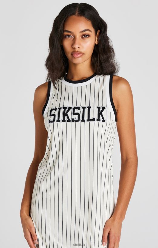 SikSilk Apparel 020XHH144 Ecru Basketball Pinstripe Dress Women