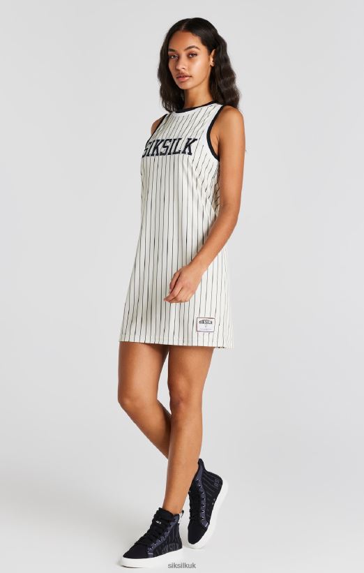 SikSilk Apparel 020XHH144 Ecru Basketball Pinstripe Dress Women