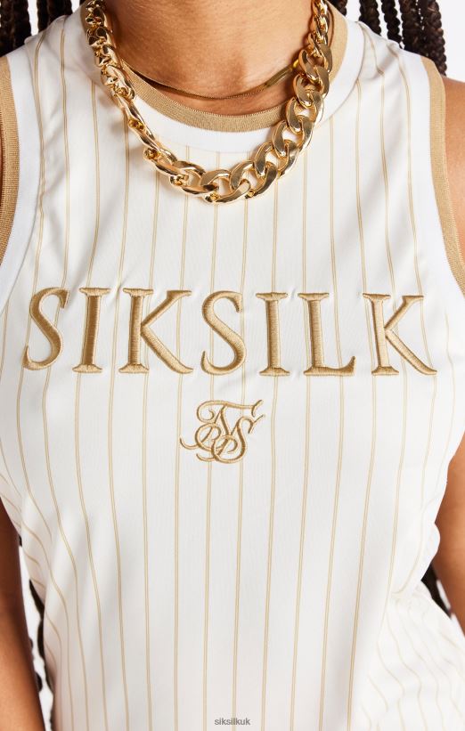 SikSilk Apparel 020XHH150 Luxe Basketball Dress - Ecru & Gold Women