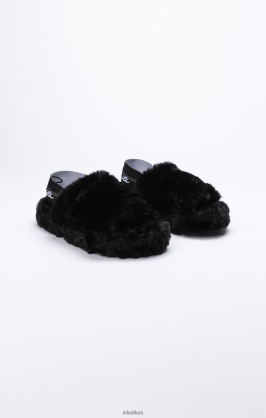 SikSilk Footwear 020XHH278 Black Fluffy Slide Slipper Women