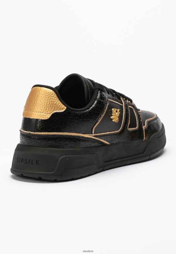 SikSilk Footwear 020XHH262 Black And Gold Trimmed Low Top Court Trainer Women