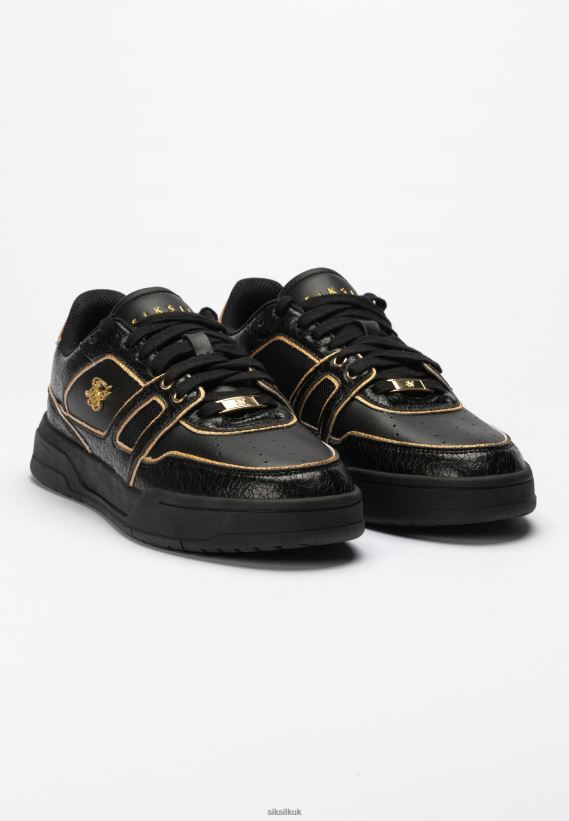 SikSilk Footwear 020XHH262 Black And Gold Trimmed Low Top Court Trainer Women