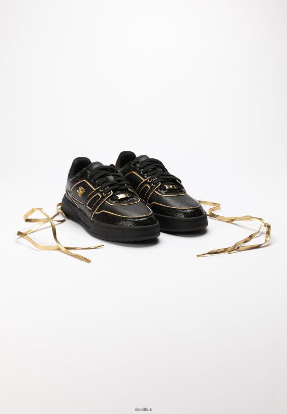 SikSilk Footwear 020XHH262 Black And Gold Trimmed Low Top Court Trainer Women