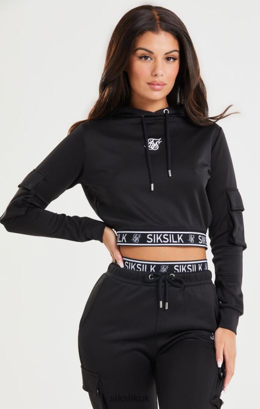 SikSilk Apparel 020XHH116 Black Cropped Cargo Hoodie Women