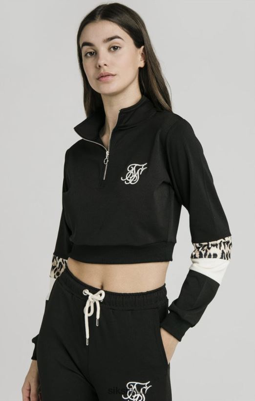 SikSilk Apparel 020XHH119 Quarter Leopard Track Top - Black Women