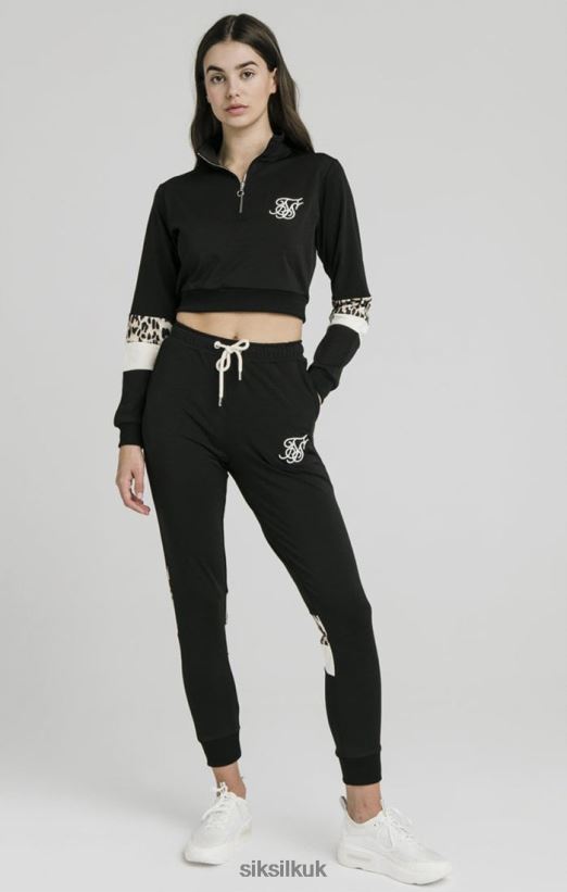 SikSilk Apparel 020XHH119 Quarter Leopard Track Top - Black Women