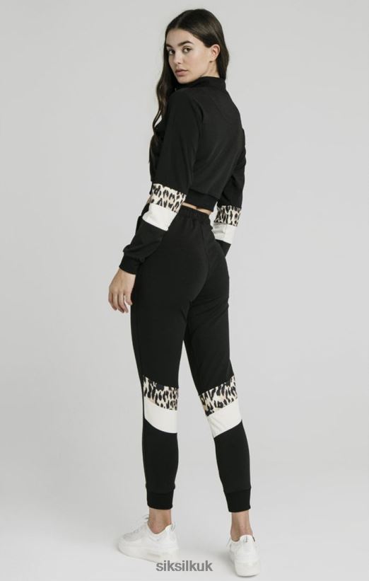 SikSilk Apparel 020XHH119 Quarter Leopard Track Top - Black Women