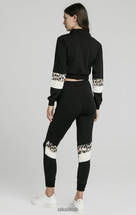 SikSilk Apparel 020XHH119 Quarter Leopard Track Top - Black Women
