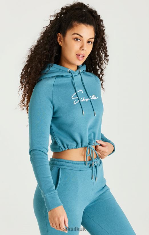 SikSilk Apparel 020XHH120 Teal Essential Cropped Hoodie Women