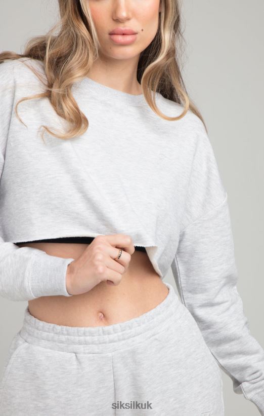 SikSilk Apparel 020XHH122 Cropped Sweatshirt - Grey Marl Women