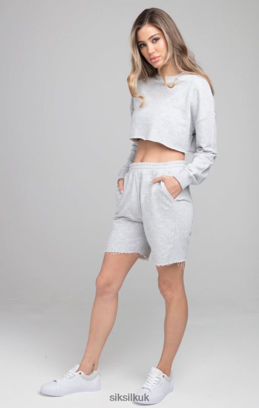 SikSilk Apparel 020XHH122 Cropped Sweatshirt - Grey Marl Women