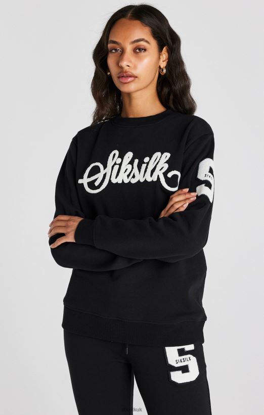 SikSilk Apparel 020XHH76 Black Varsity Logo Sweatshirt Women