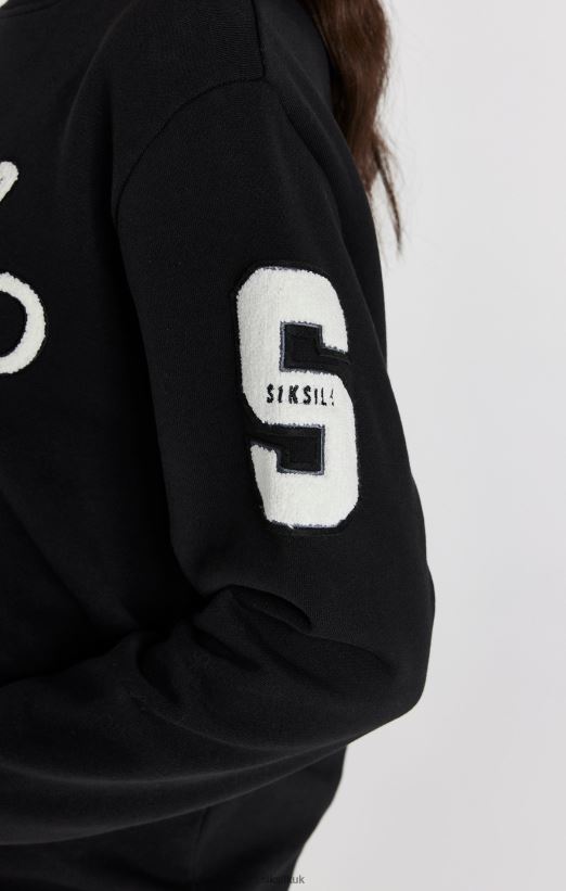 SikSilk Apparel 020XHH76 Black Varsity Logo Sweatshirt Women