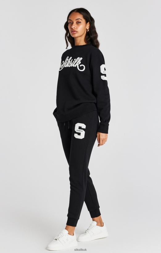 SikSilk Apparel 020XHH76 Black Varsity Logo Sweatshirt Women