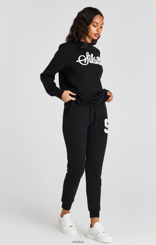 SikSilk Apparel 020XHH76 Black Varsity Logo Sweatshirt Women