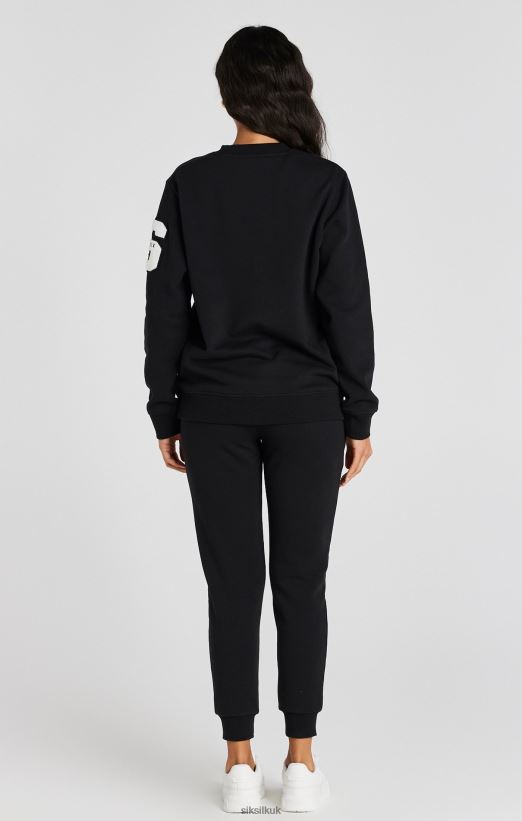 SikSilk Apparel 020XHH76 Black Varsity Logo Sweatshirt Women