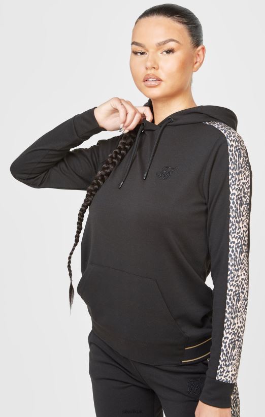 SikSilk Apparel 020XHH80 Black Leopard Print Panelled Hoodie Women