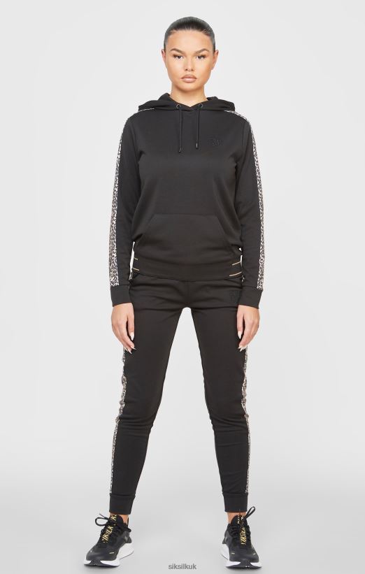 SikSilk Apparel 020XHH80 Black Leopard Print Panelled Hoodie Women