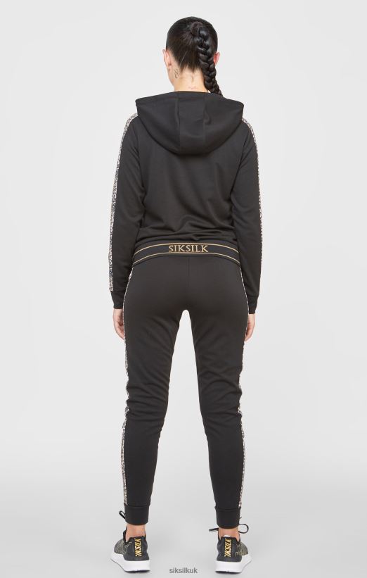 SikSilk Apparel 020XHH80 Black Leopard Print Panelled Hoodie Women