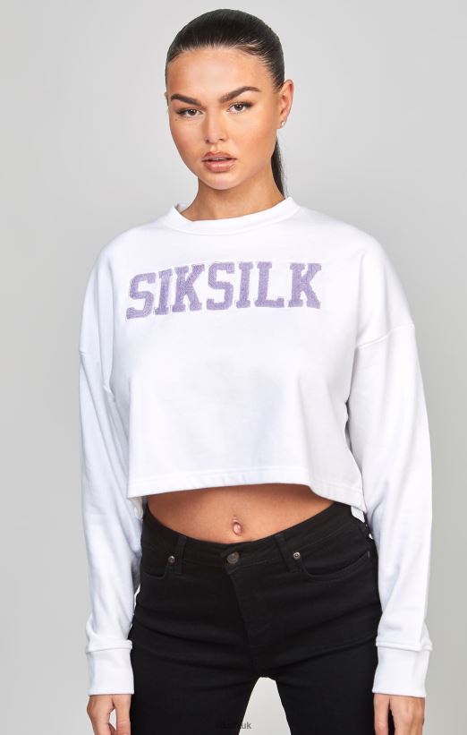 SikSilk Apparel 020XHH84 White Crop Varsity Sweatshirt Women