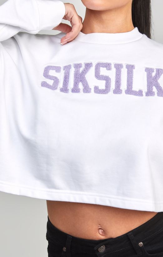 SikSilk Apparel 020XHH84 White Crop Varsity Sweatshirt Women