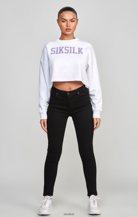 SikSilk Apparel 020XHH84 White Crop Varsity Sweatshirt Women