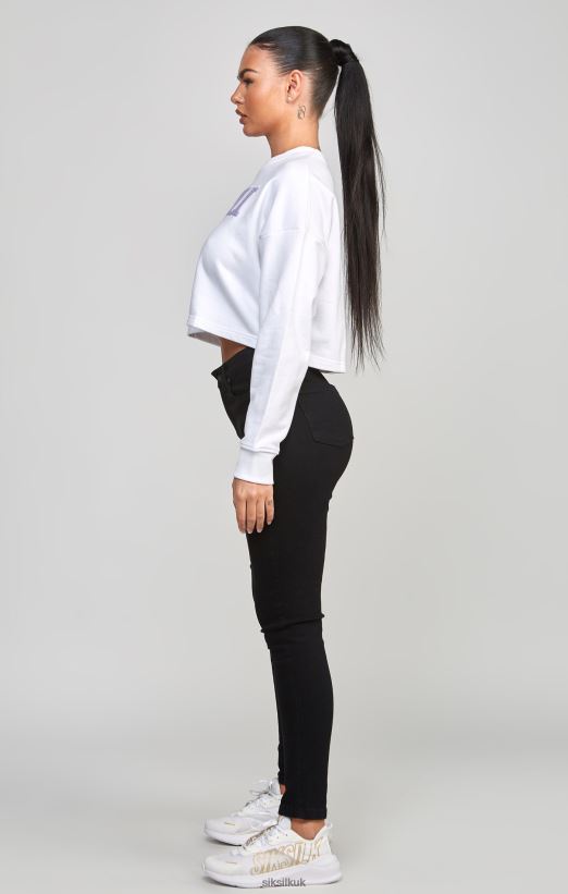 SikSilk Apparel 020XHH84 White Crop Varsity Sweatshirt Women