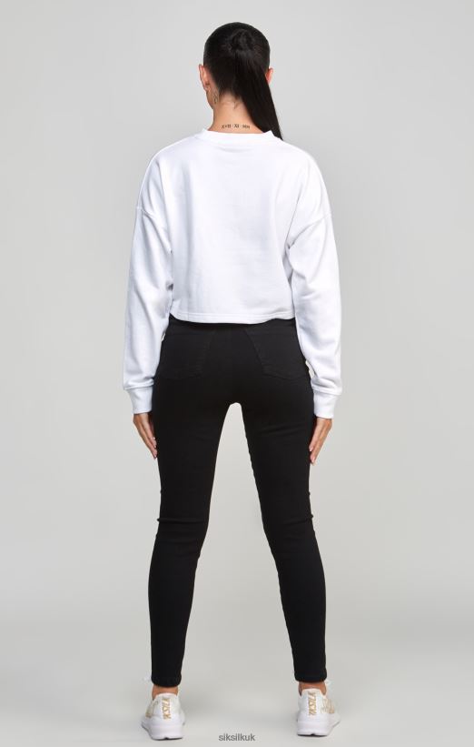 SikSilk Apparel 020XHH84 White Crop Varsity Sweatshirt Women