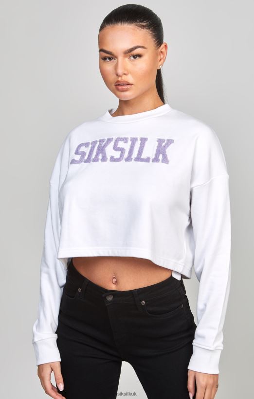 SikSilk Apparel 020XHH84 White Crop Varsity Sweatshirt Women