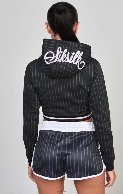 SikSilk Apparel 020XHH85 Black Varsity Crop Track Top Women
