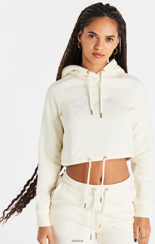 SikSilk Apparel 020XHH86 Ecru Cropped Hoodie Women