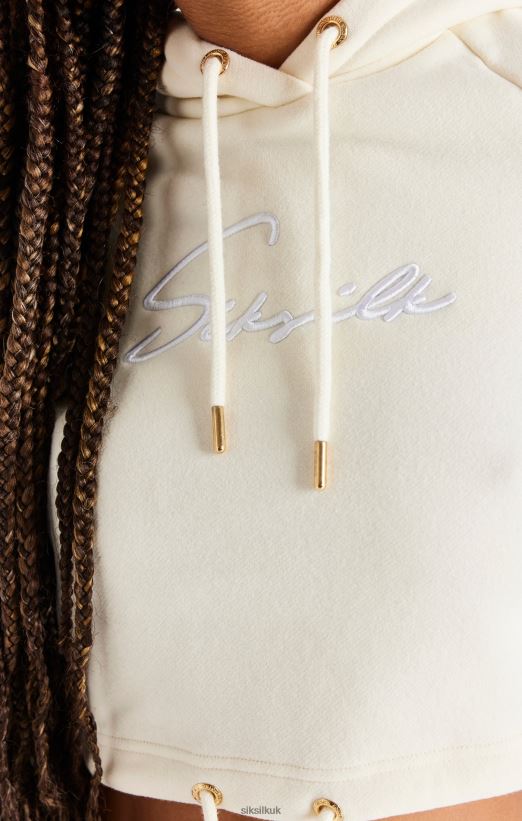 SikSilk Apparel 020XHH86 Ecru Cropped Hoodie Women