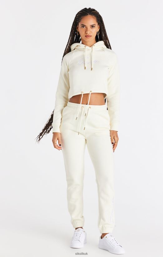 SikSilk Apparel 020XHH86 Ecru Cropped Hoodie Women