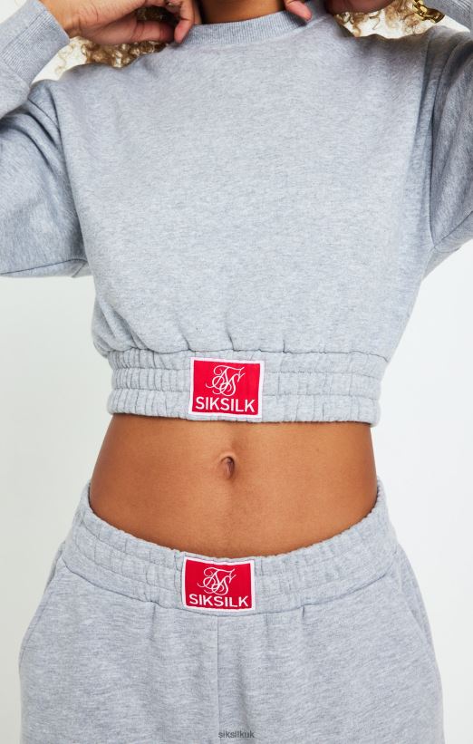 SikSilk Apparel 020XHH90 Grey Marl Cropped Sweatshirt Women