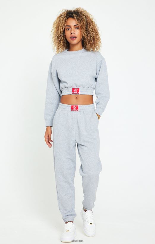 SikSilk Apparel 020XHH90 Grey Marl Cropped Sweatshirt Women