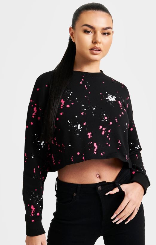 SikSilk Apparel 020XHH92 Black Paint Splatter Sweatshirt Women