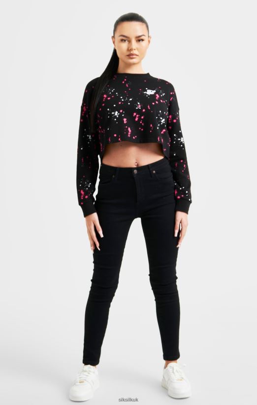 SikSilk Apparel 020XHH92 Black Paint Splatter Sweatshirt Women