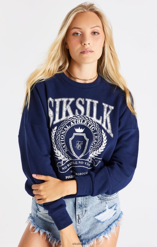 SikSilk Apparel 020XHH93 Navy Varsity Oversize Sweatshirt Women