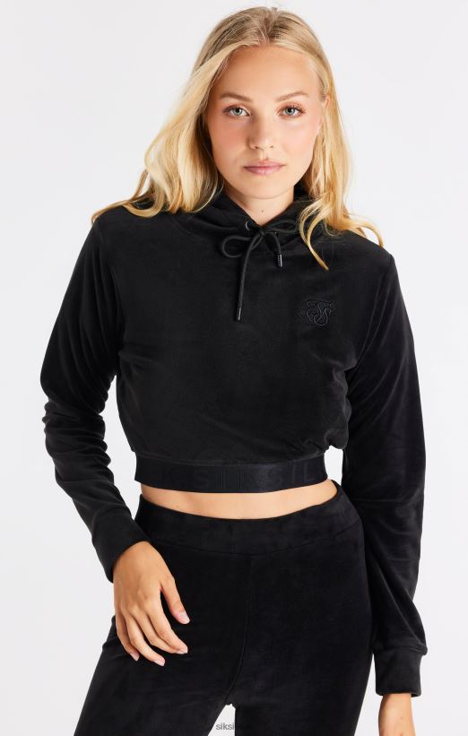 SikSilk Apparel 020XHH94 Black Velour Cropped Hoodie Women