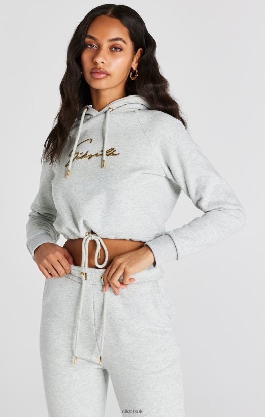 SikSilk Apparel 020XHH95 Grey Marl Signature Crop Hoodie Women