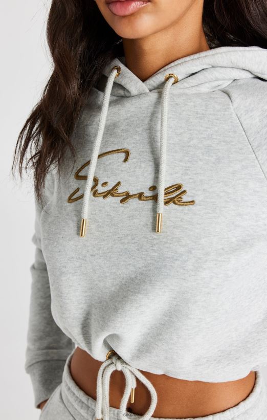SikSilk Apparel 020XHH95 Grey Marl Signature Crop Hoodie Women