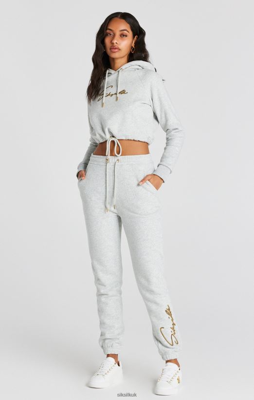 SikSilk Apparel 020XHH95 Grey Marl Signature Crop Hoodie Women