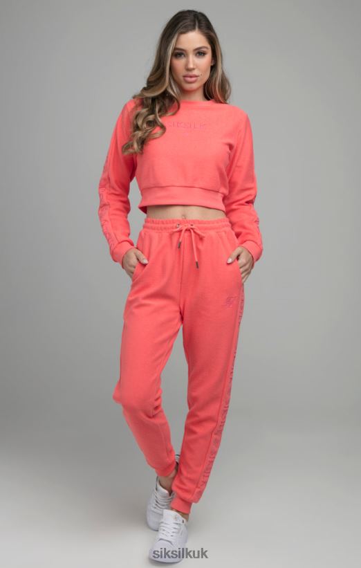 SikSilk Apparel 020XHH96 Loopback Embroidered Crop Sweat - Pink Women