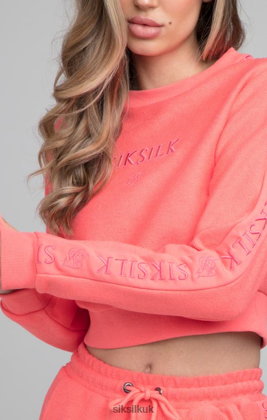 SikSilk Apparel 020XHH96 Loopback Embroidered Crop Sweat - Pink Women