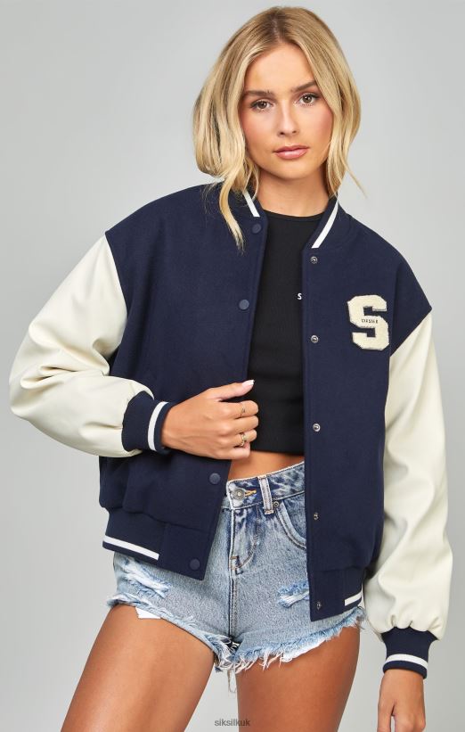 SikSilk Apparel 020XHH131 Navy Varsity Bomber Jacket Women